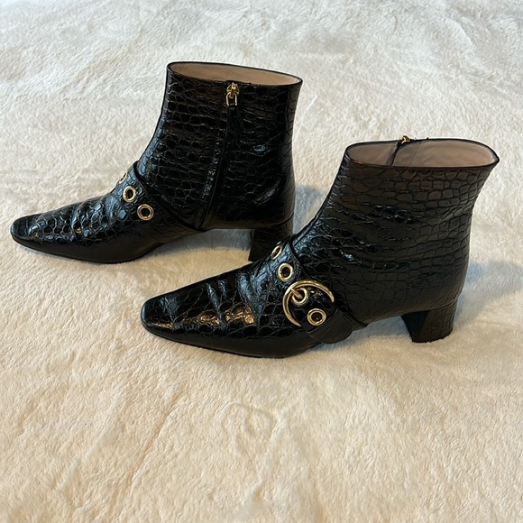 Prada crocodile ankle boots with brass buckle 38.5 EU - Picture 2 of 9